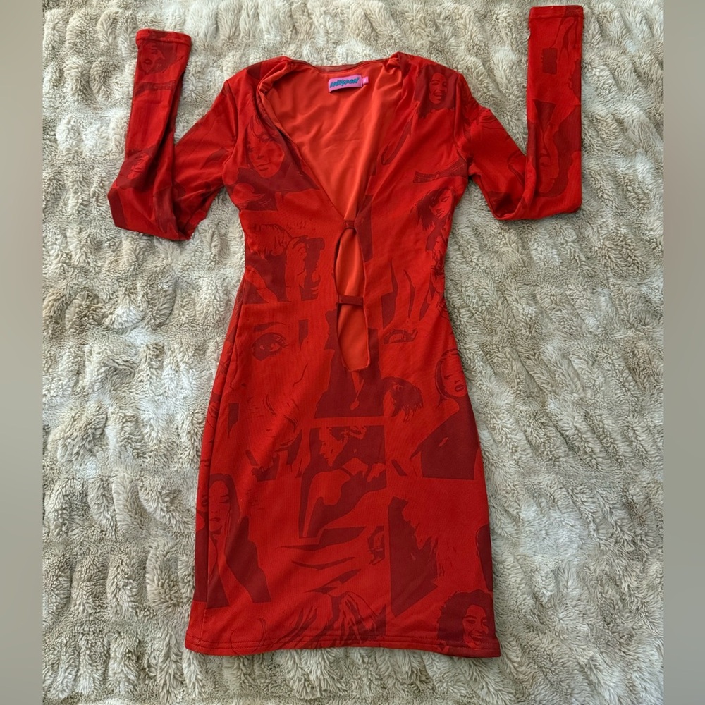 Edikted Red Print Bodycon Dress